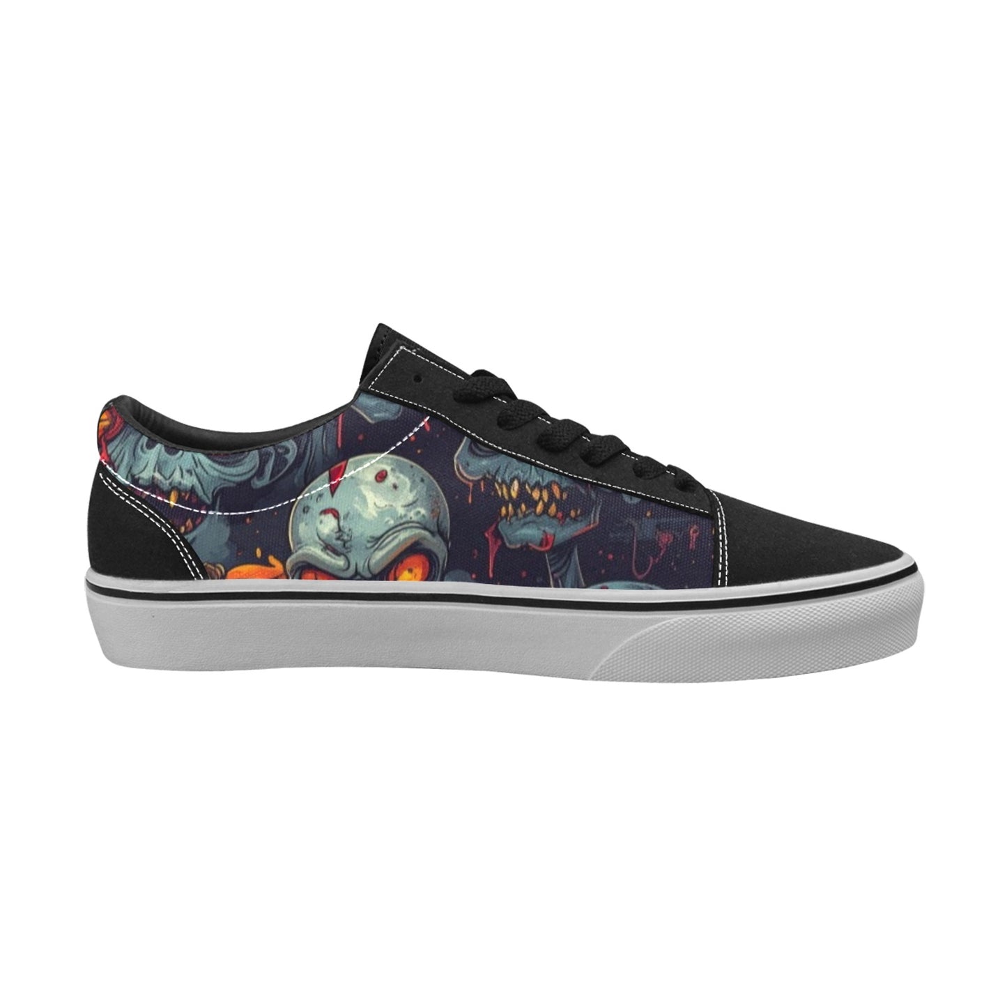 Halloween Zombie Horror Repeat Lots of overlapping Skull Cartoon Art Pattern Gritty 40373 Men's Low Top Skateboarding Shoes (Model E001-2)