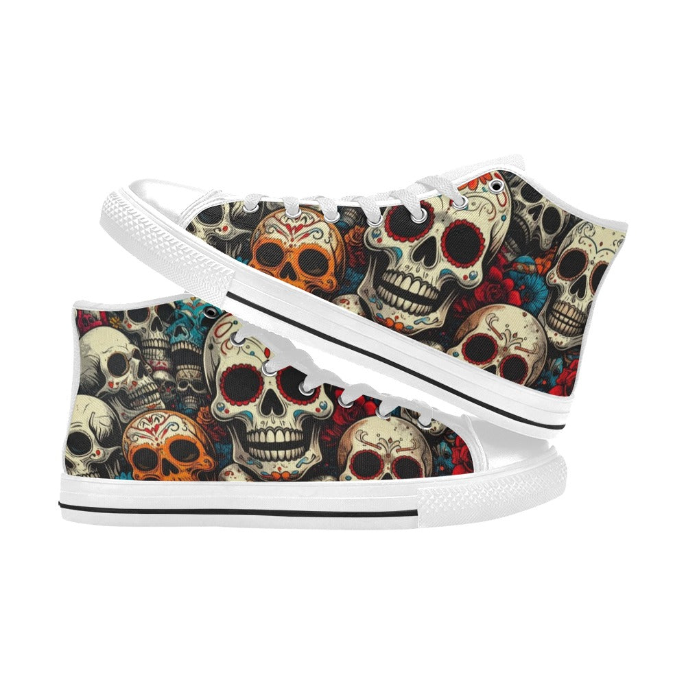 MEN'S Aggressive Halftone Sugar Skull High Top Canvas Aesthetic Custom Sneakers