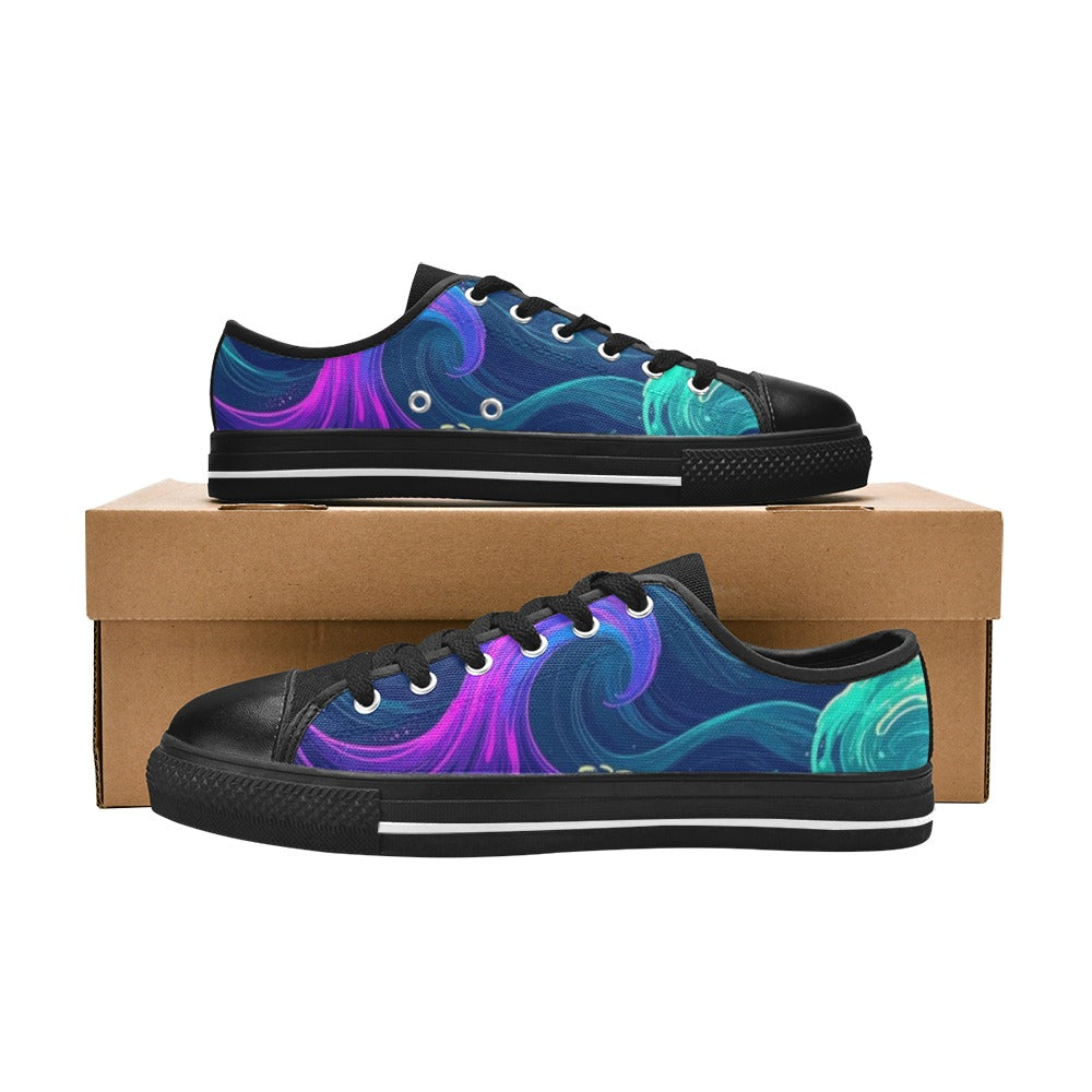 MEN'S Glowing Ocean Swirls Low Top Canvas Vibrant Chaos Custom Sneakers