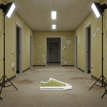 Custom Men's Abandoned Hallway Backrooms Wallpaper Art high-top canvas shoes with bold all-over art — Freaky Shoes