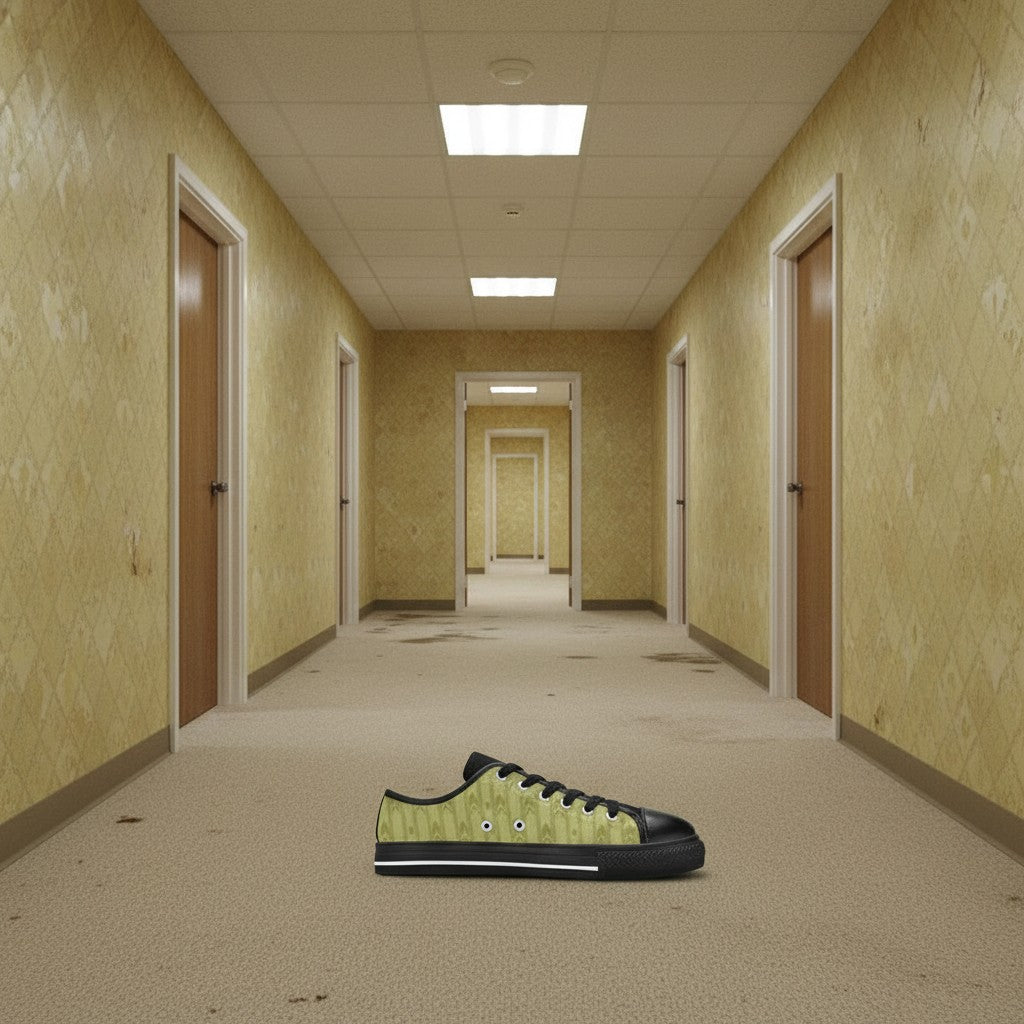 Men's Abandoned Hallway Backrooms Wallpaper Art high-top canvas shoes, custom full-wrap printed design — Freaky Shoes