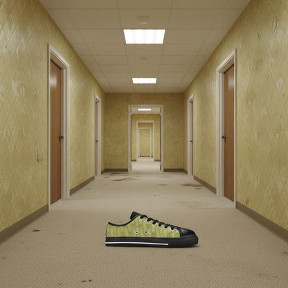 Men's Abandoned Hallway Backrooms Wallpaper Art high-top canvas shoes, custom full-wrap printed design — Freaky Shoes