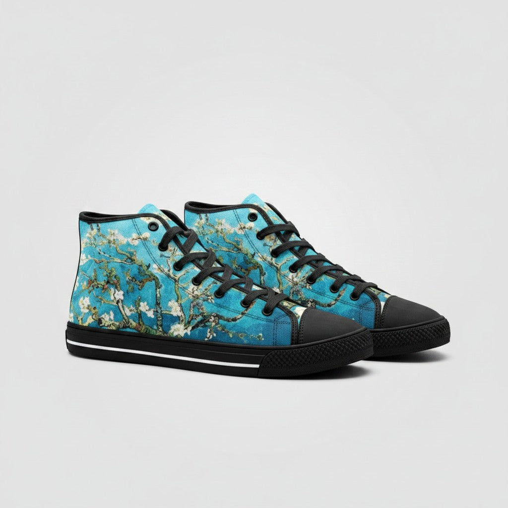 "Almond Blossoms" by Vincent Van Gogh Custom High-Top Canvas Shoes | Freaky Shoes® - Freaky Shoes®