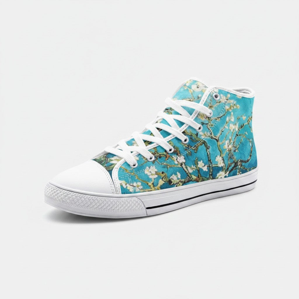 "Almond Blossoms" by Vincent Van Gogh Custom High-Top Canvas Shoes | Freaky Shoes® - Freaky Shoes®