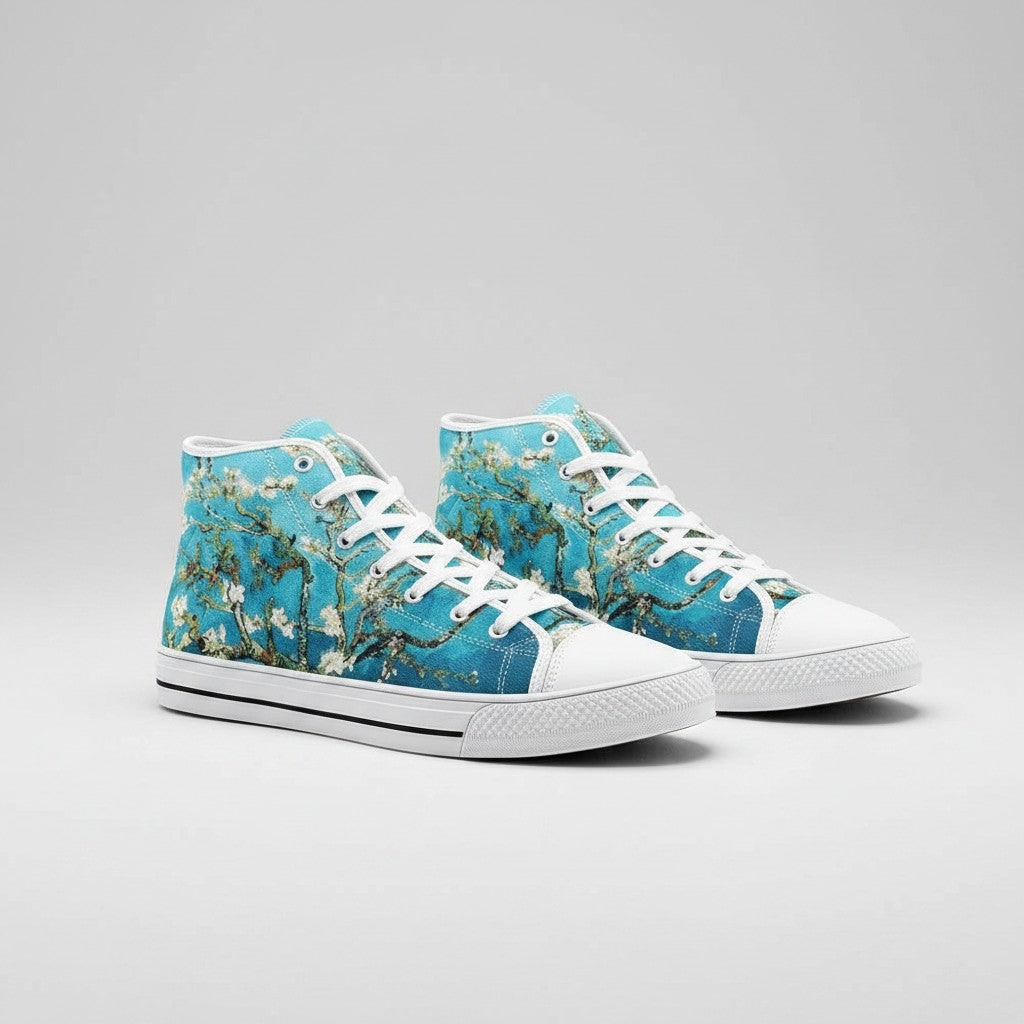 "Almond Blossoms" by Vincent Van Gogh Custom High-Top Canvas Shoes | Freaky Shoes® - Freaky Shoes®