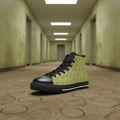 Men's Fluorescent Light Backrooms Level 0 Print -4 Sides custom high-top canvas shoes — wearable art by Freaky Shoes