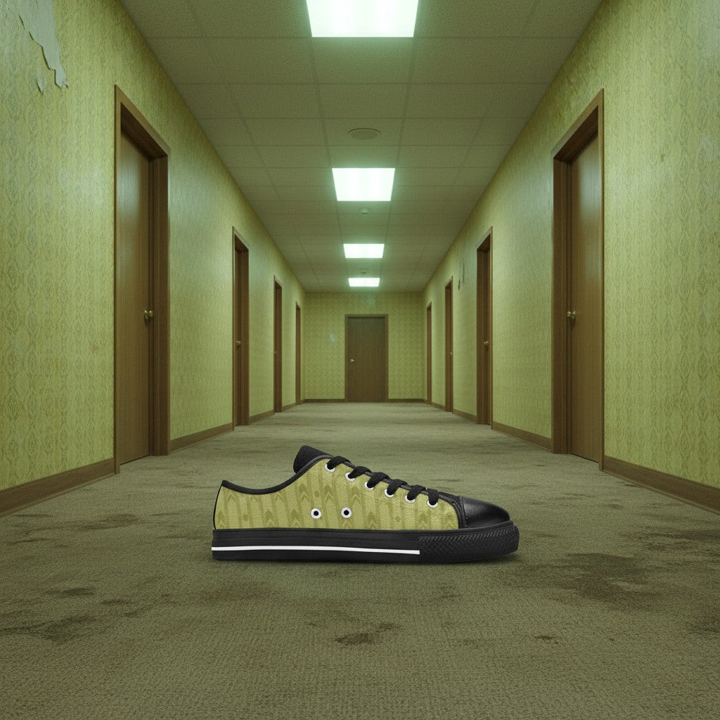 Level 1 Backrooms Fluorescent Horror Aesthetic for Kid custom low-top canvas shoes — wearable art by Freaky Shoes