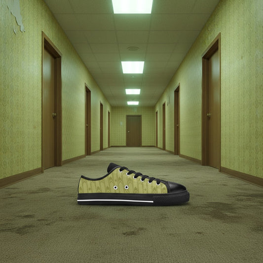 Freaky Shoes® Level 1 Backrooms low top canvas sneakers in light green with a repeating abstract pattern and black toe cap.