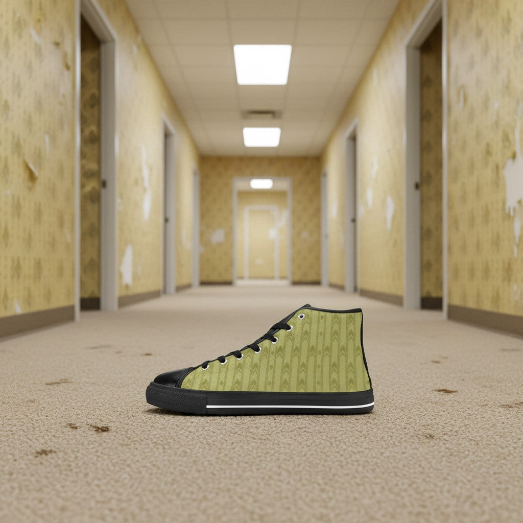 Custom Men's Fluorescent Light Backrooms Level 0 Print -4 Sides high-top canvas shoes with bold all-over art — Freaky Shoes