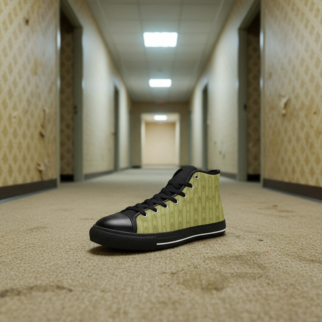 Men's Fluorescent Light Backrooms Level 0 Print -4 Sides high-top canvas shoes — one-of-a-kind custom printed art, Freaky