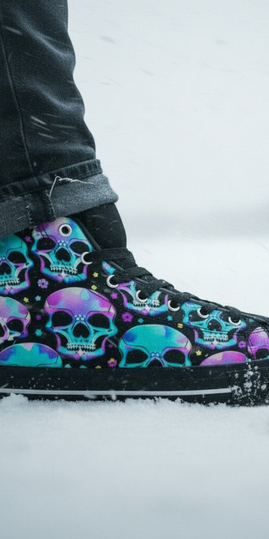 Colorful Gothic Skull Art | Women's High Top Canvas | Freaky Shoes®