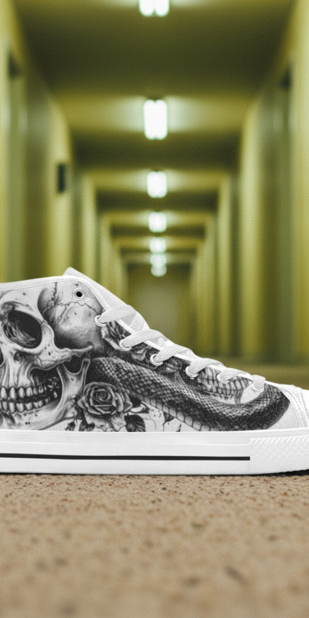 Men's Skull Dark Art Gothic high-top canvas shoes, custom full-wrap printed design — Freaky Shoes