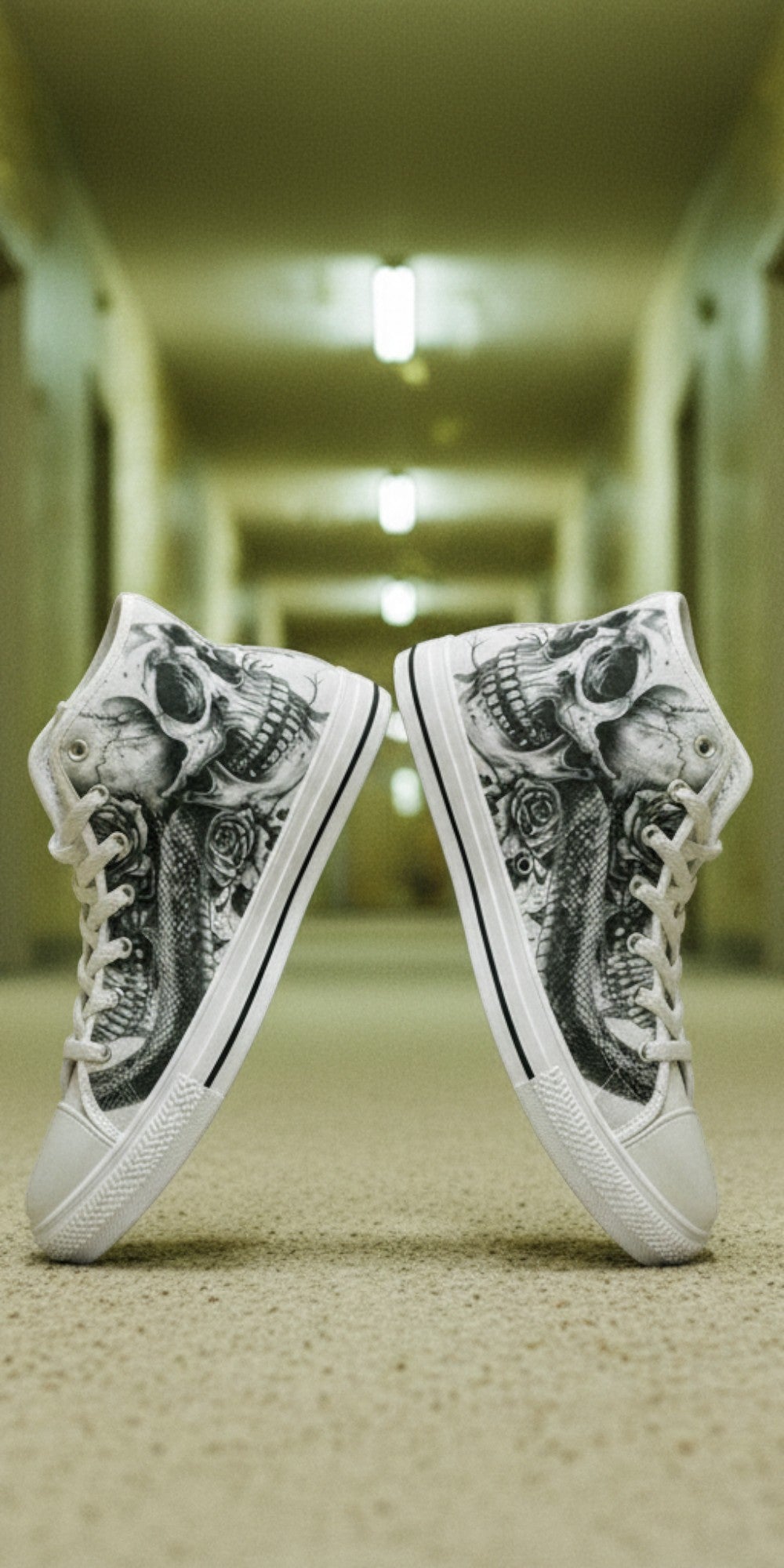 Men's Skull Dark Art Gothic custom high-top canvas shoes — wearable art by Freaky Shoes
