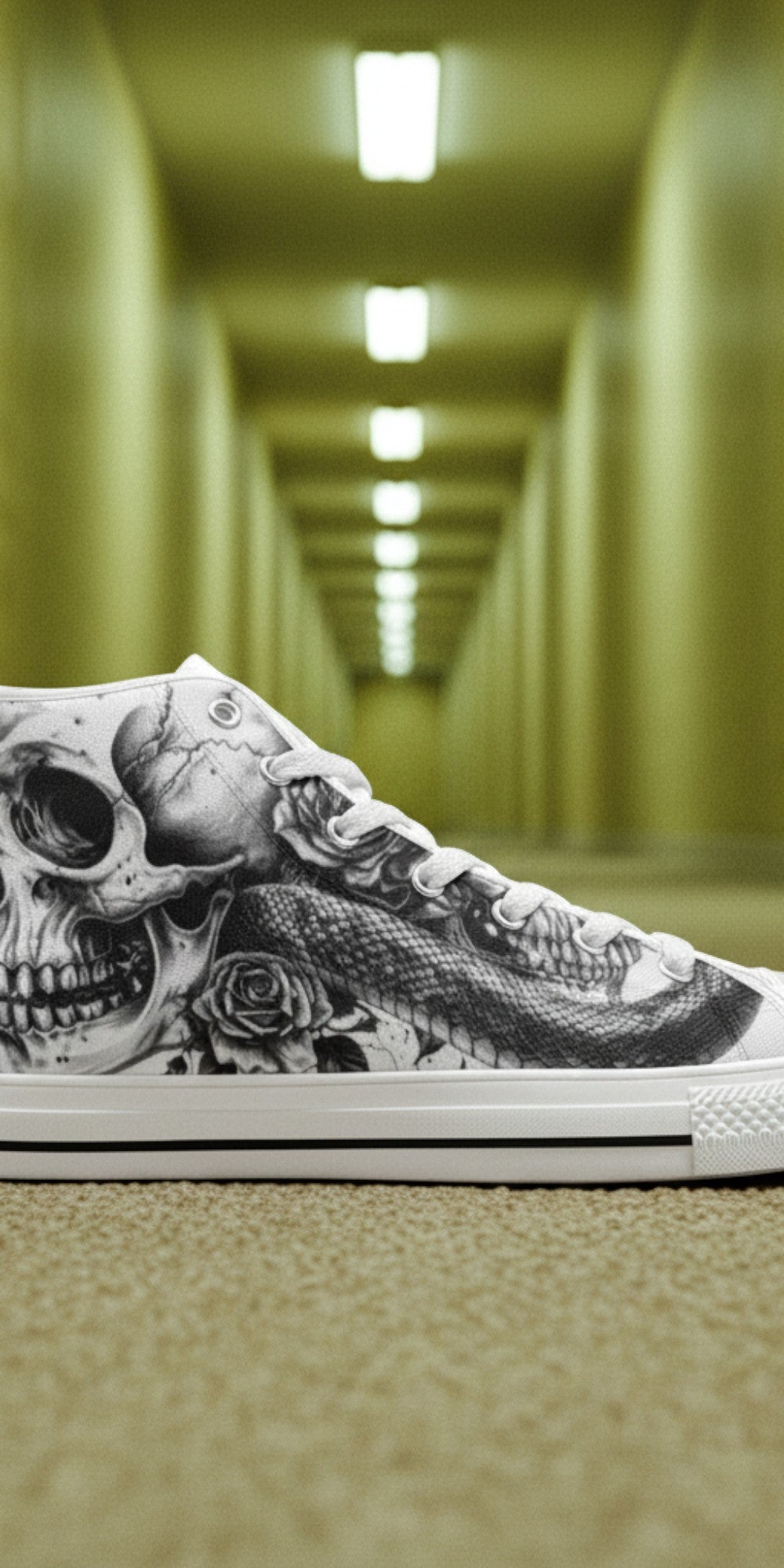 Men's Skull Dark Art Gothic high-top canvas shoes, custom full-wrap printed design — Freaky Shoes