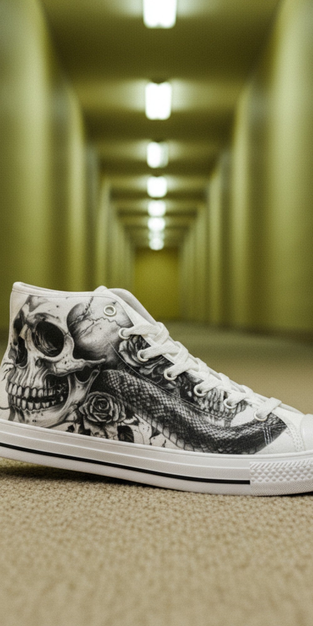 Men's Skull Dark Art Gothic high-top canvas shoes, custom full-wrap printed design — Freaky Shoes
