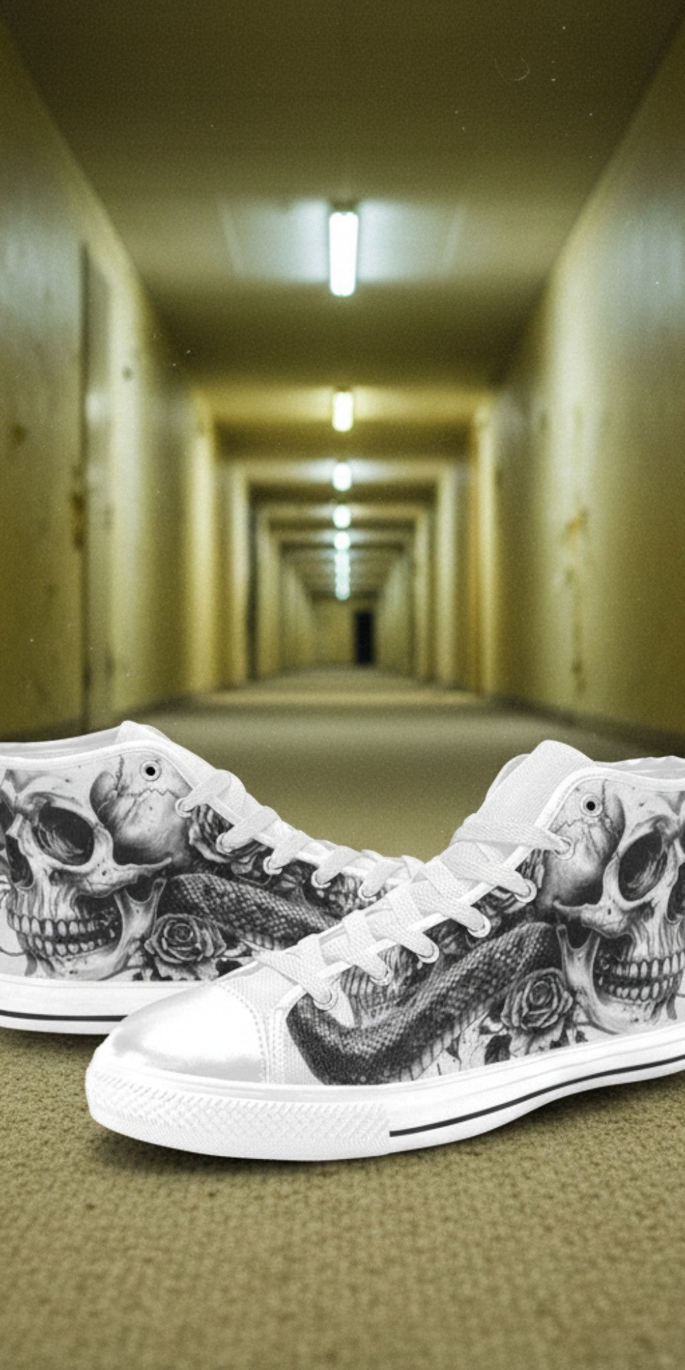 Men's Skull Dark Art Gothic custom high-top canvas shoes — wearable art by Freaky Shoes