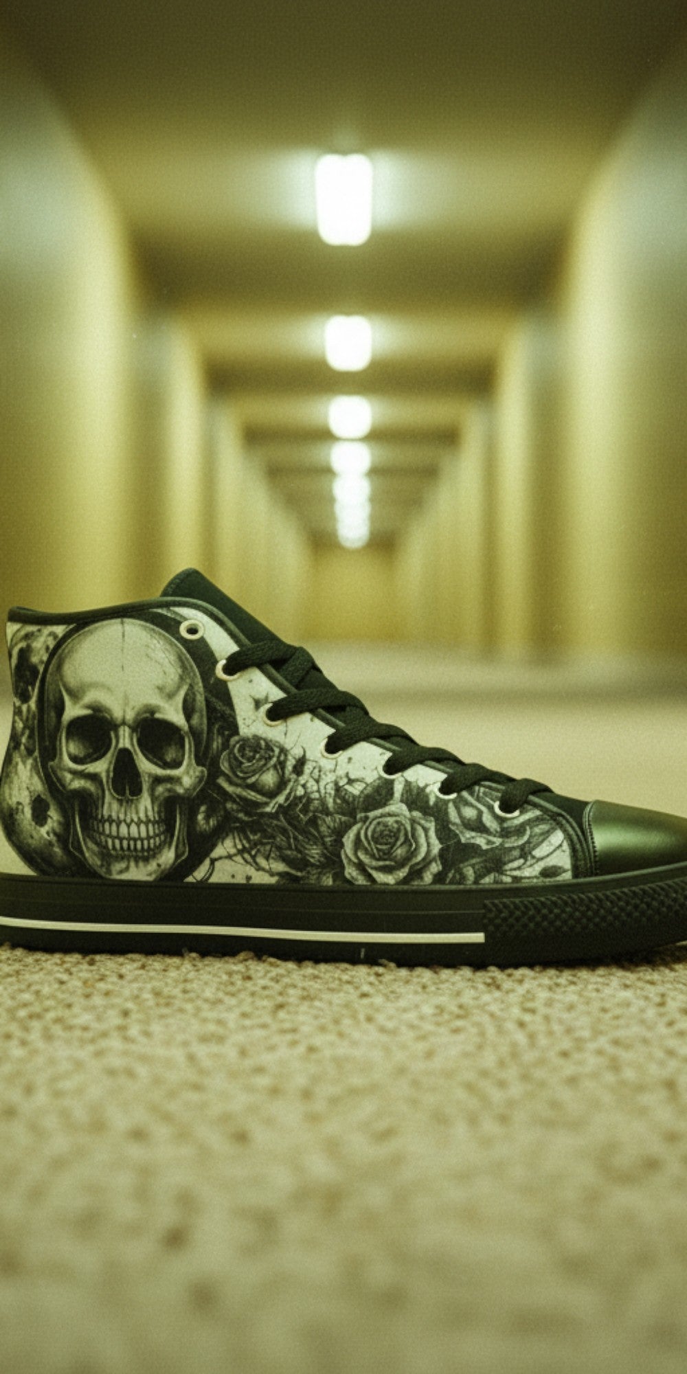 Men's Dark Moon Skull Gothic Art custom high-top canvas shoes — wearable art by Freaky Shoes