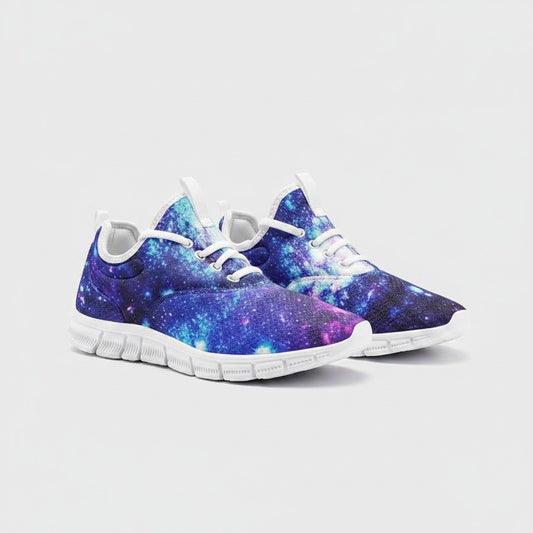 Freaky Shoes® galaxy print high-top canvas sneakers with white laces and EVA soles on a light background.