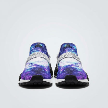 Freaky Shoes® high-top canvas sneakers featuring a vibrant purple and blue galaxy print with a lace-up design.