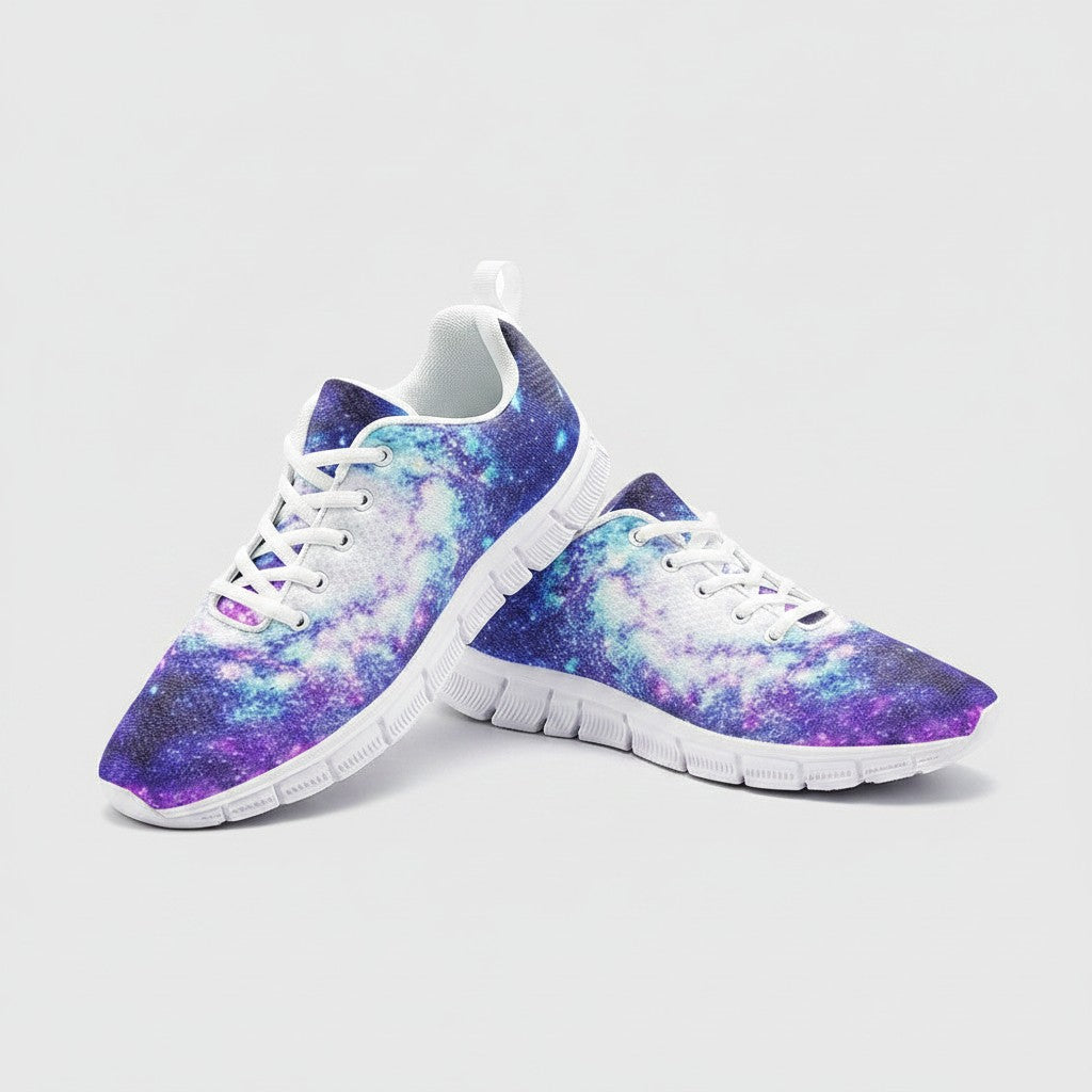 Freaky Shoes® galaxy print high-top canvas sneakers with white laces and EVA soles on a light background