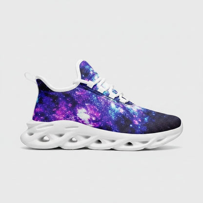 Freaky Shoes® galaxy print high-top canvas sneakers with a white EVA sole and lace-up closure.