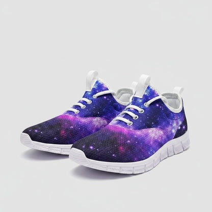 Freaky Shoes® high-top canvas sneakers featuring a vibrant purple and blue galaxy print with white laces and soles.