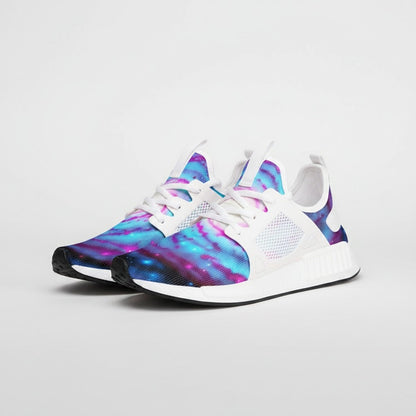 Freaky Shoes® Galaxy Twist high-top sneakers featuring a vibrant blue and purple nebula print on breathable canvas.