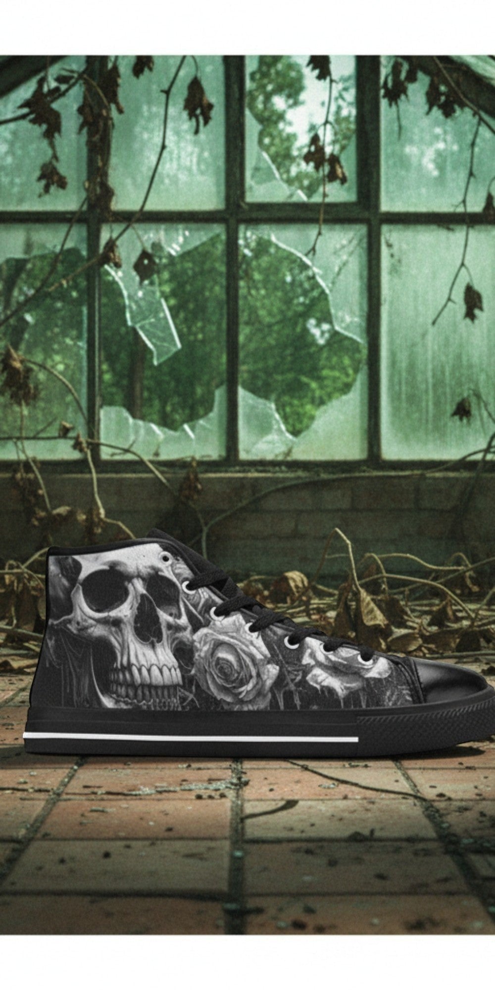 Custom Women's Skull Goth Dark Art high-top canvas shoes with bold all-over art — Freaky Shoes