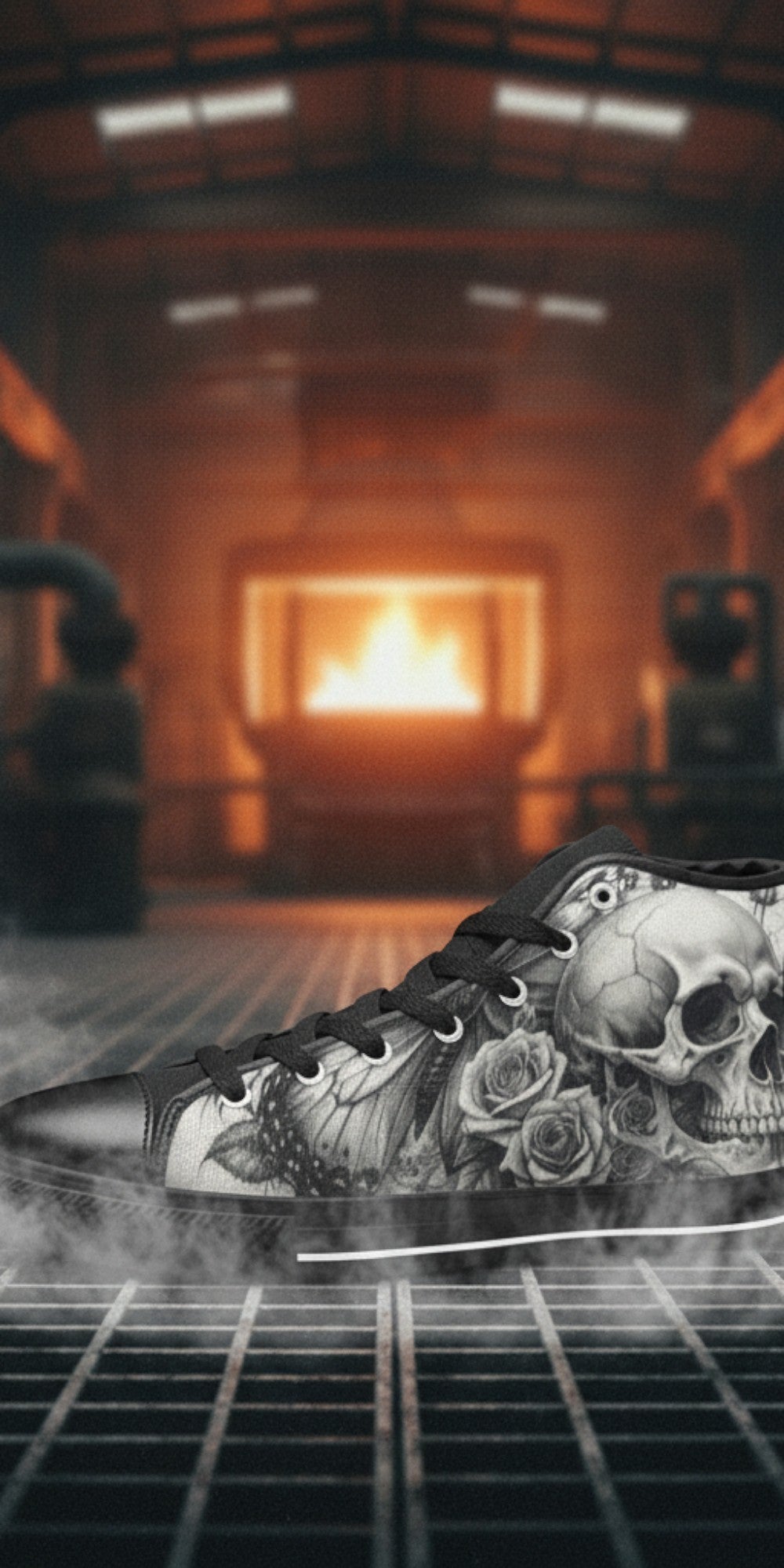 Men's Gothic Moon Skull Dark Art hand-made high-top canvas shoes — unique wearable art by Freaky Shoes