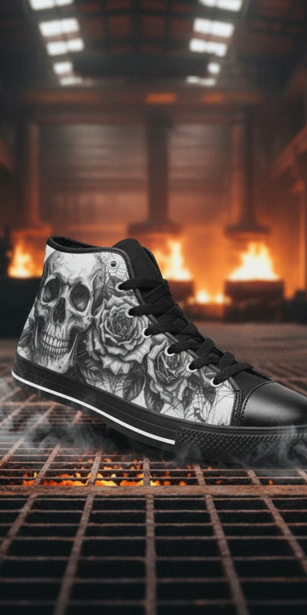 Men's Goth Skull Art Dark Gothic custom high-top canvas shoes — wearable art by Freaky Shoes