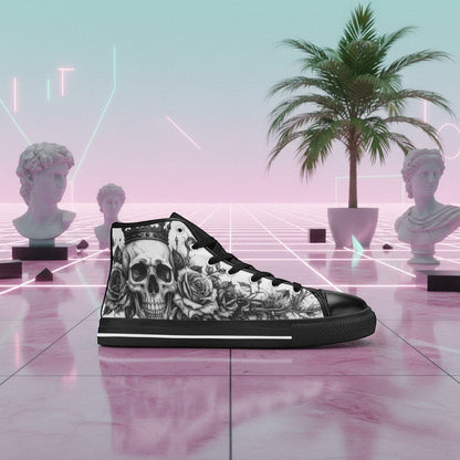 Women's Horror Skull Dark Art Gothic high-top canvas shoes, custom full-wrap printed design — Freaky Shoes