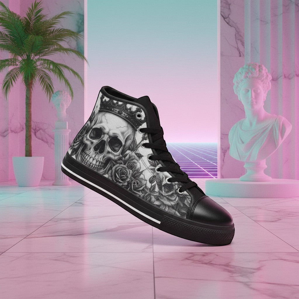 Women's Horror Skull Dark Art Gothic custom high-top canvas shoes — wearable art by Freaky Shoes