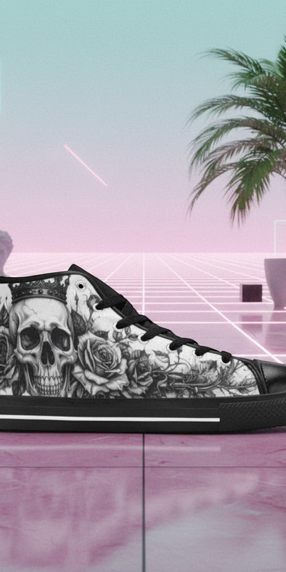 Women's Horror Skull Dark Art Gothic high-top canvas shoes, custom full-wrap printed design — Freaky Shoes