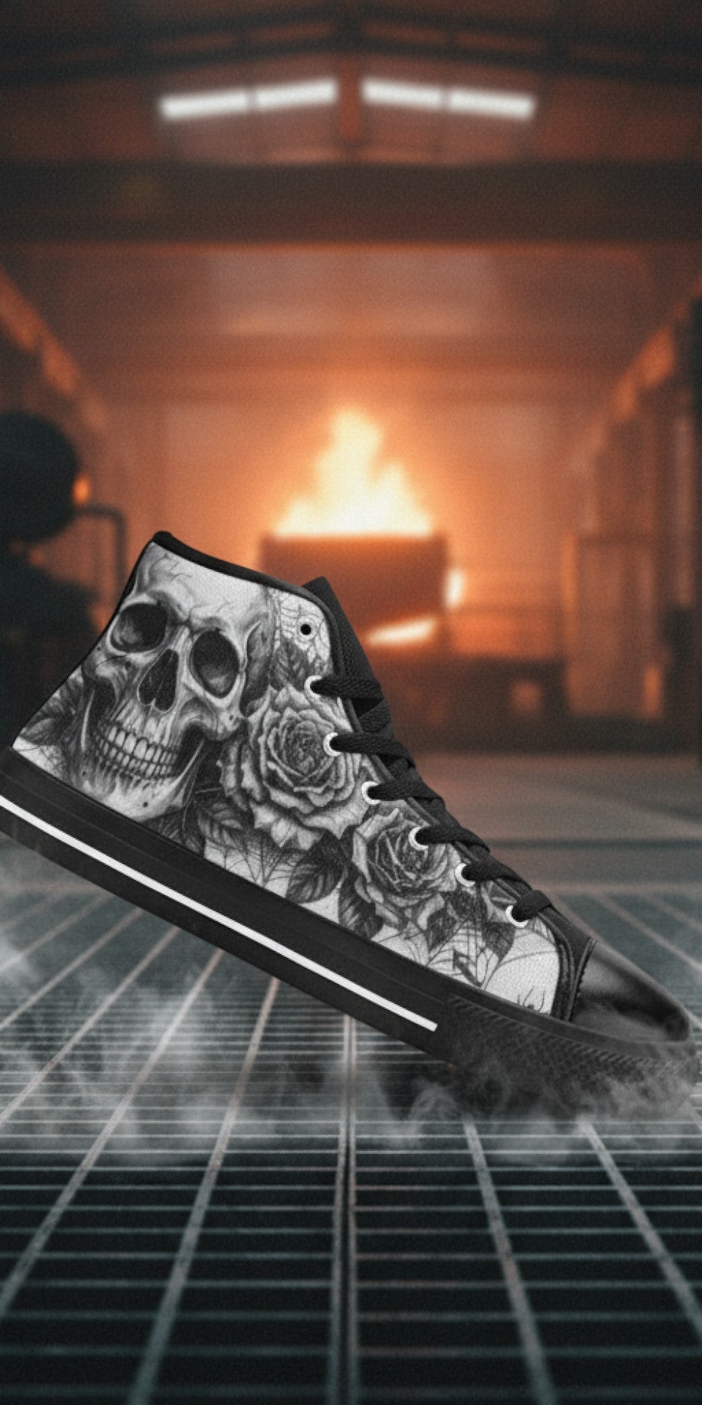 Men's Goth Skull Art Dark Gothic custom high-top canvas shoes — wearable art by Freaky Shoes