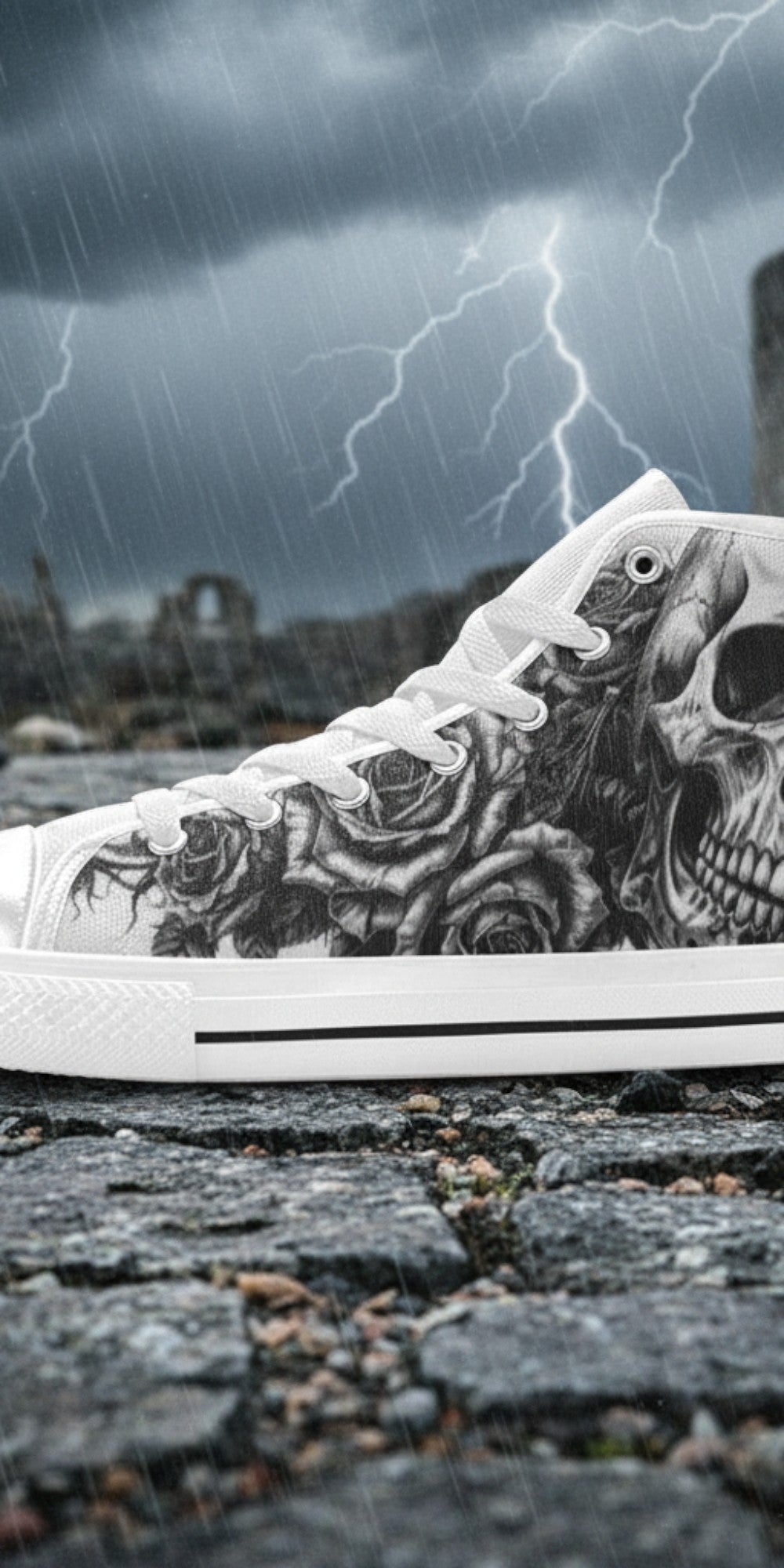 Men's Skull Dark Gothic Art custom high-top canvas shoes — wearable art by Freaky Shoes
