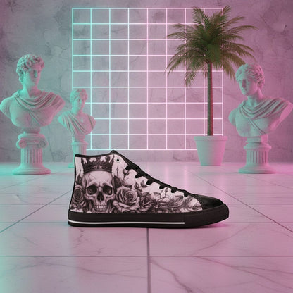 Women's Horror Skull Dark Art Gothic high-top canvas shoes — one-of-a-kind custom printed art, Freaky Shoes