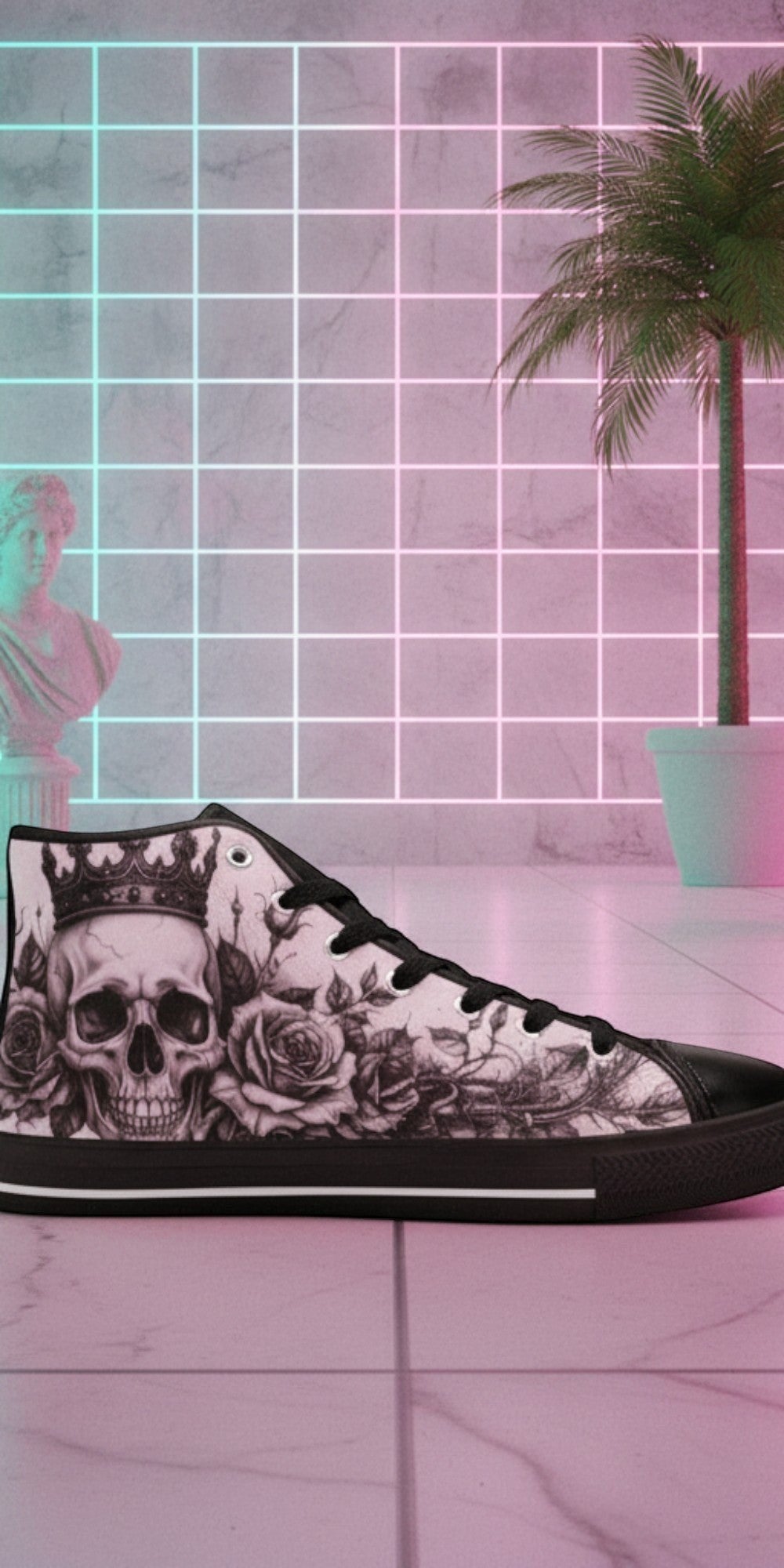 Women's Horror Skull Dark Art Gothic high-top canvas shoes — one-of-a-kind custom printed art, Freaky Shoes