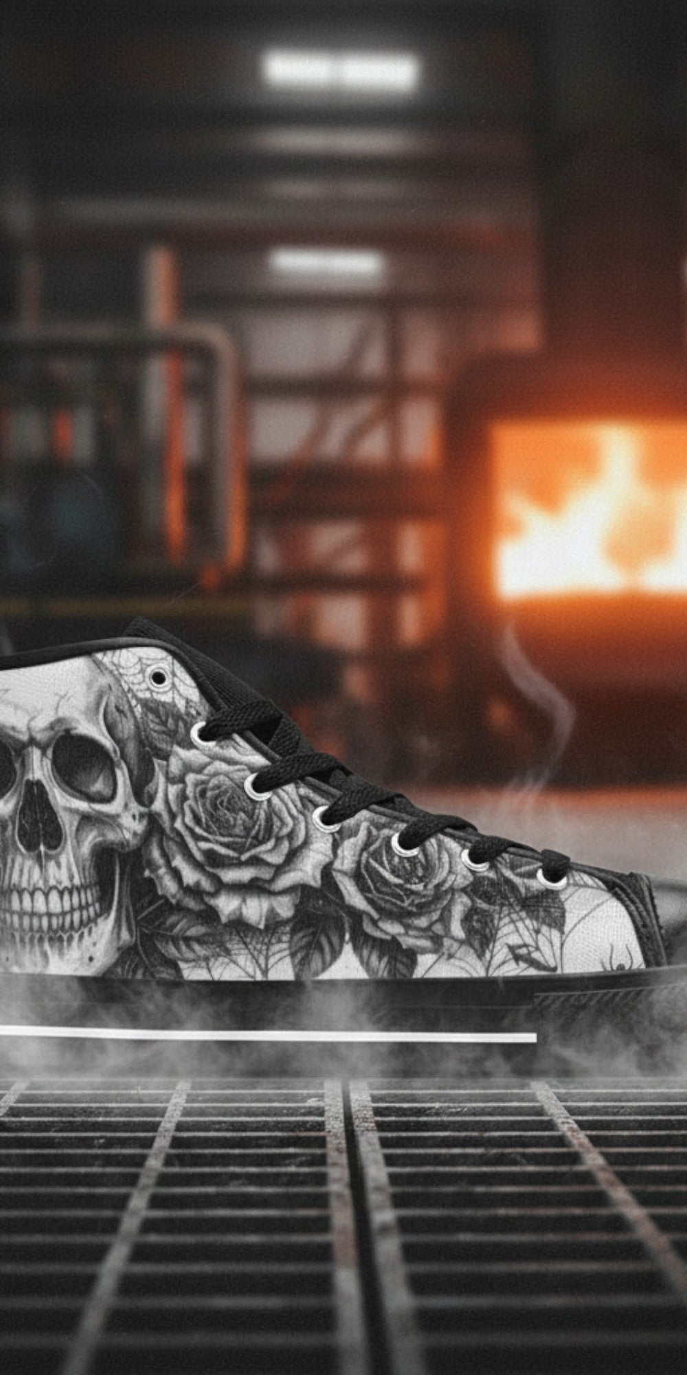 Custom Men's Goth Skull Art Dark Gothic high-top canvas shoes with bold all-over art — Freaky Shoes