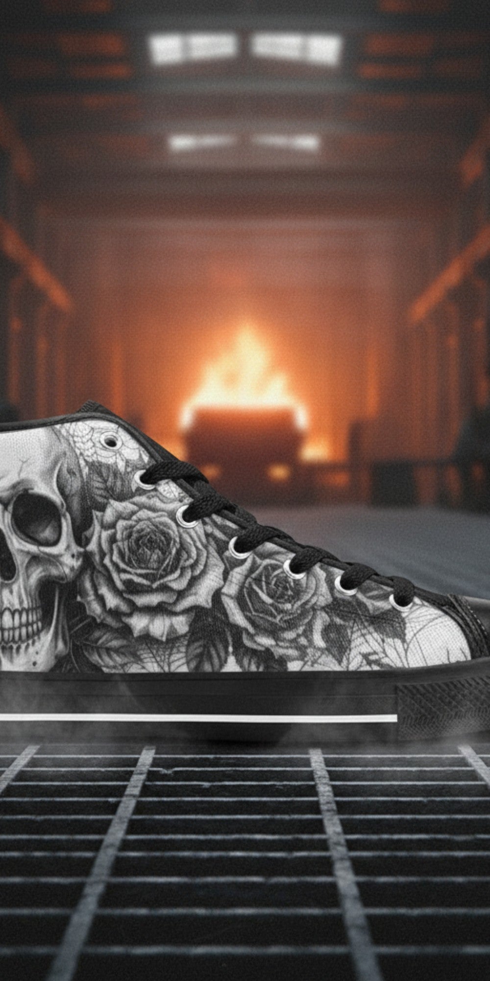 Men's Goth Skull Art Dark Gothic hand-made high-top canvas shoes — unique wearable art by Freaky Shoes