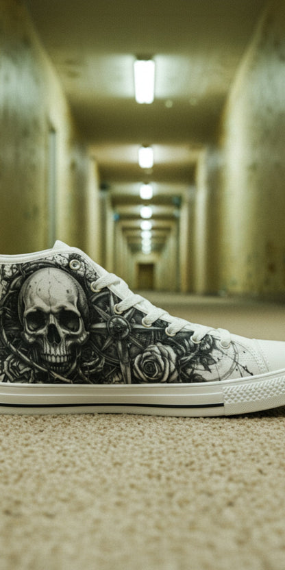 Men's Dark Collection custom high-top canvas shoes — wearable art by Freaky Shoes