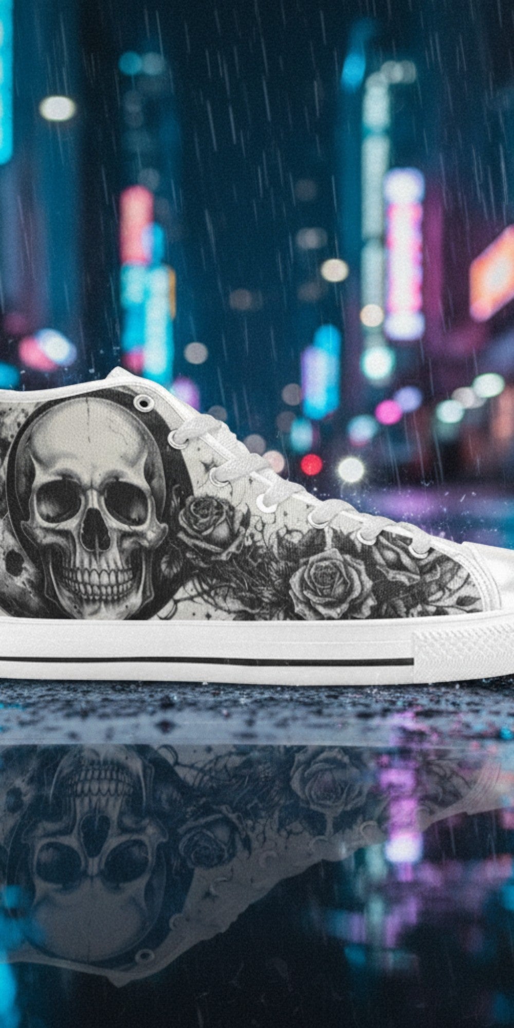 Men's Skull Moon Gothic Dark Art hand-made high-top canvas shoes — unique wearable art by Freaky Shoes