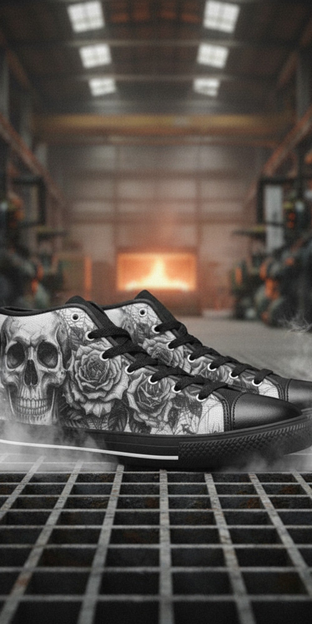 Men's Goth Skull Art Dark Gothic high-top canvas shoes, custom full-wrap printed design — Freaky Shoes