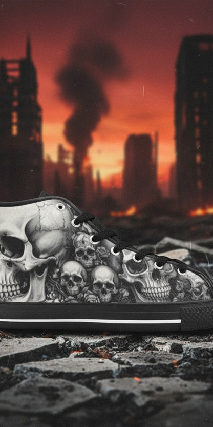 Men's Dark Gothic Moon Skull high-top canvas shoes, custom full-wrap printed design — Freaky Shoes