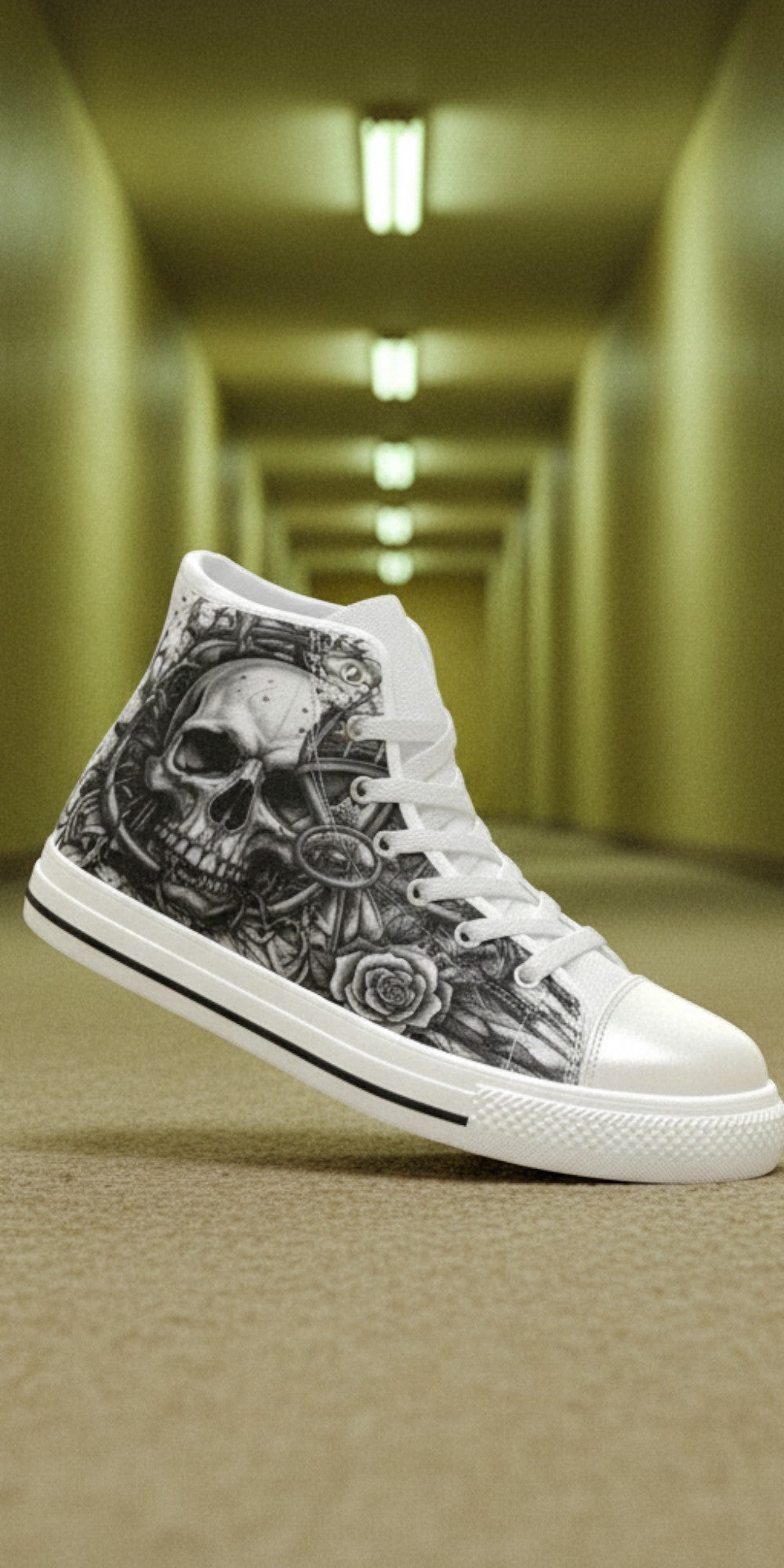 Custom Men's Dark Collection high-top canvas shoes with bold all-over art — Freaky Shoes