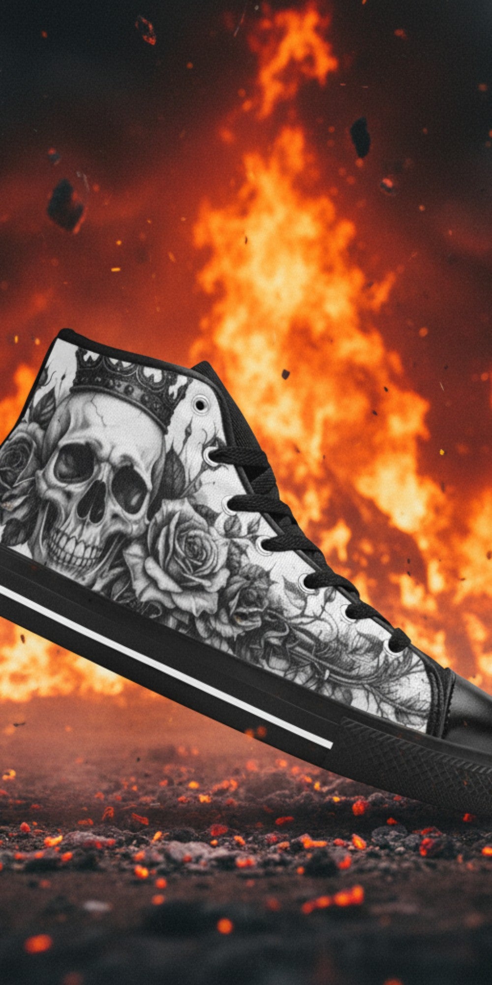 Men's Skull Monochrome Gothic Dark Art high-top canvas shoes — one-of-a-kind custom printed art, Freaky Shoes