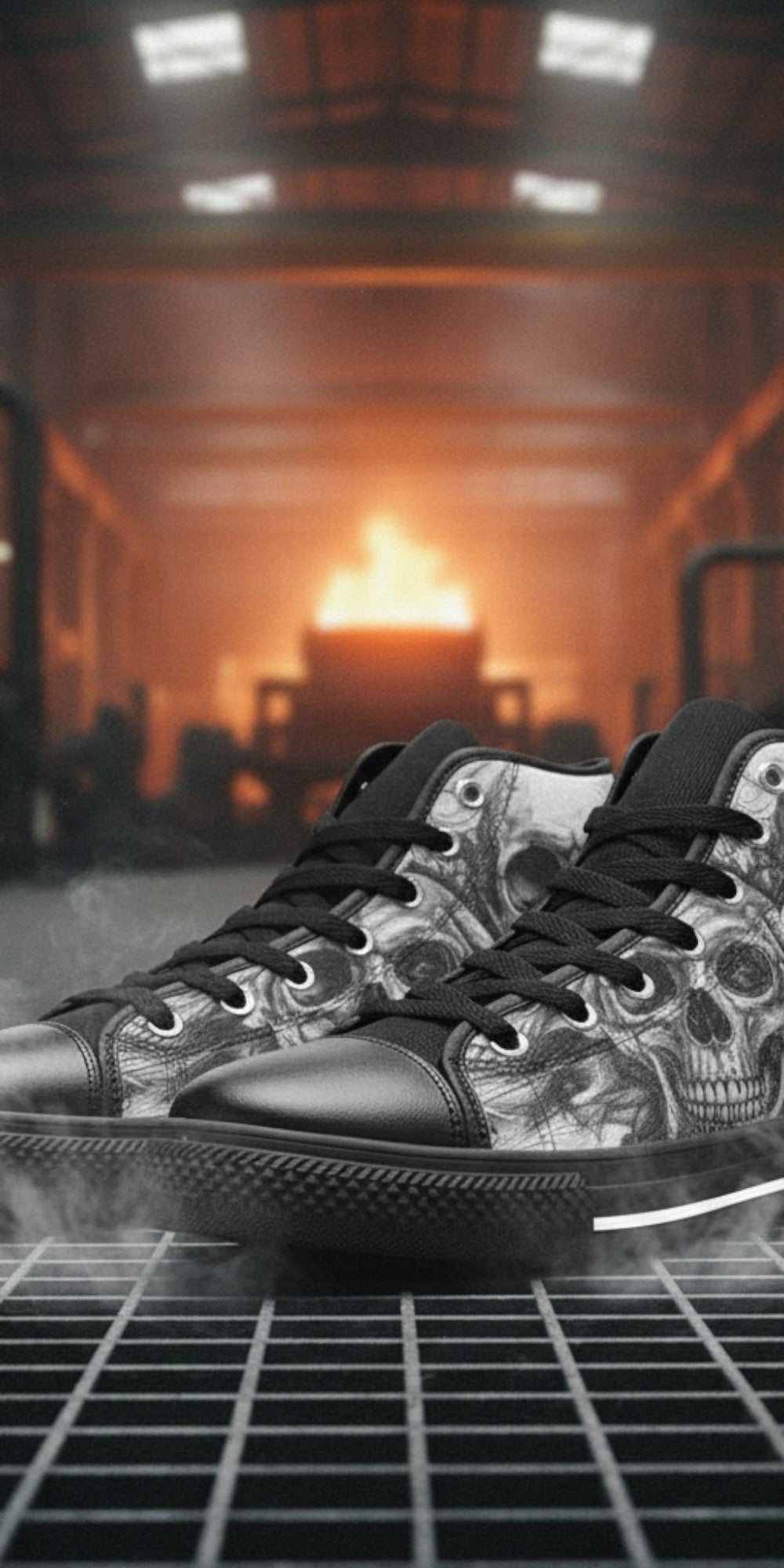 Men's Goth Skull Art Dark Gothic hand-made high-top canvas shoes — unique wearable art by Freaky Shoes