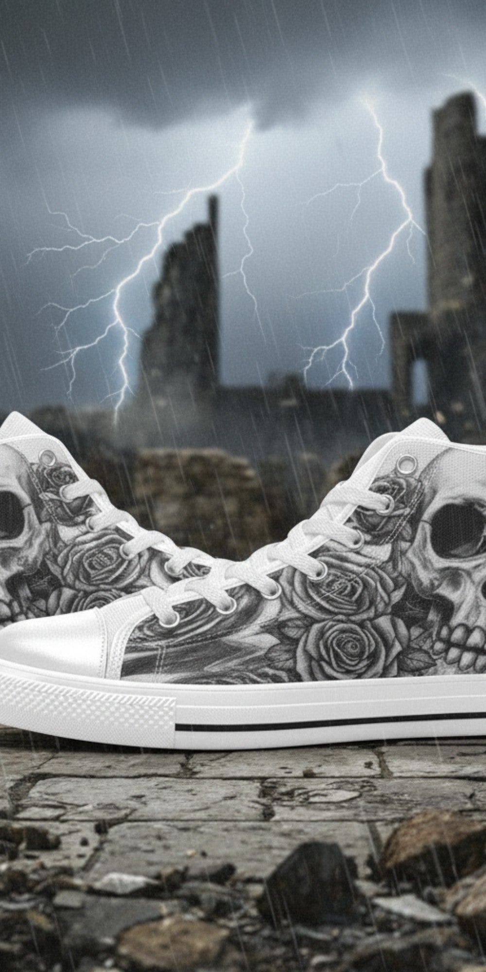 Custom Men's Skull Dark Gothic Art high-top canvas shoes with bold all-over art — Freaky Shoes