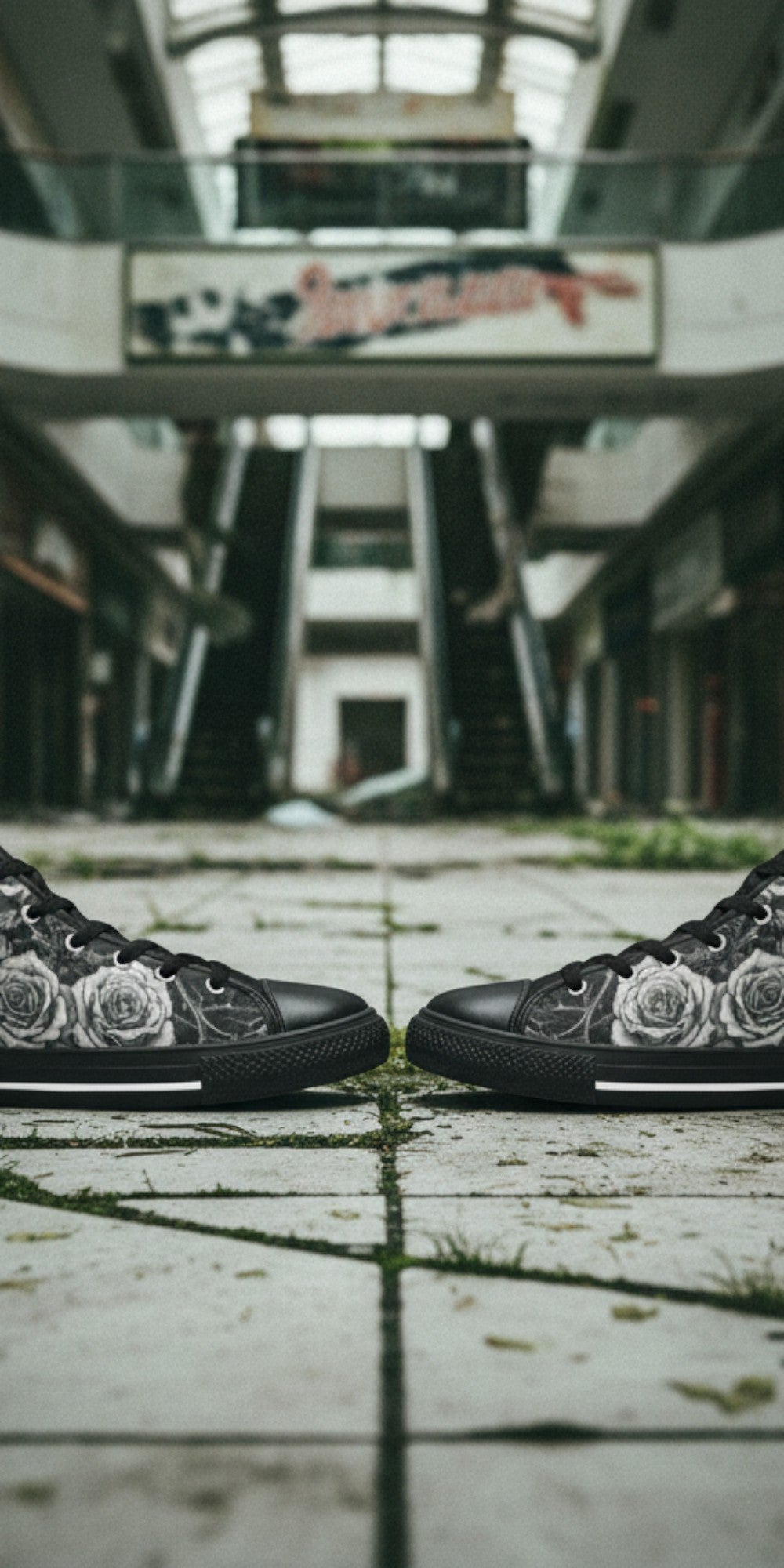 Men's Grey Skull & Wings Dark Gothic custom high-top canvas shoes — wearable art by Freaky Shoes