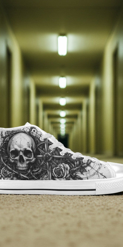 Men's Dark Collection high-top canvas shoes — one-of-a-kind custom printed art, Freaky Shoes