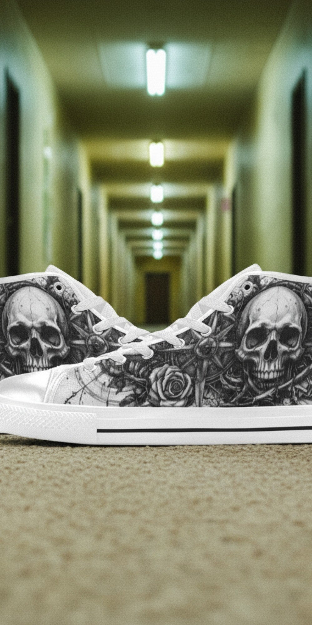 Custom Men's Dark Collection high-top canvas shoes with bold all-over art — Freaky Shoes